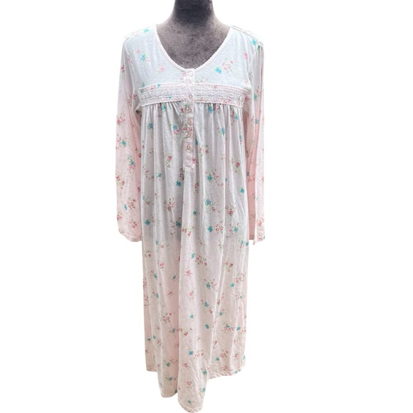 Earth Angels Other - Earth Angels Womens Long Sleeve Pink Calico Floral Nightgown Night Gown S